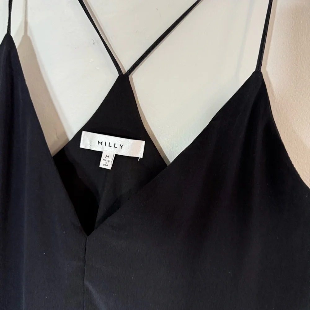 Milly 100% Silk Black Strap Tank Top
